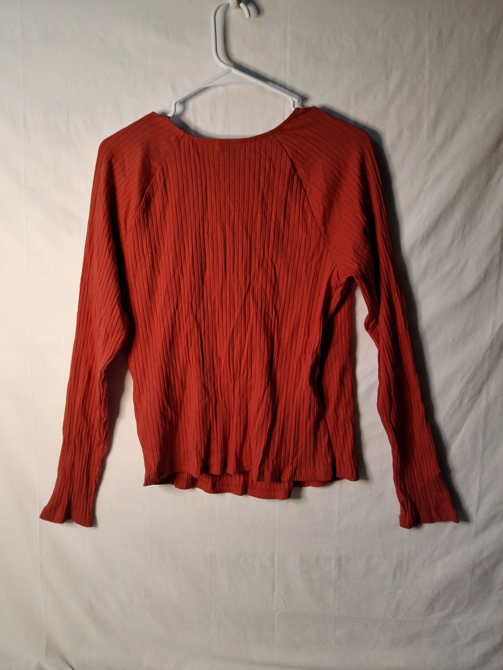 Universal Thread Red Ribbed Wrap-Front Long-Sleeve Blouse - Picture 2 of 3